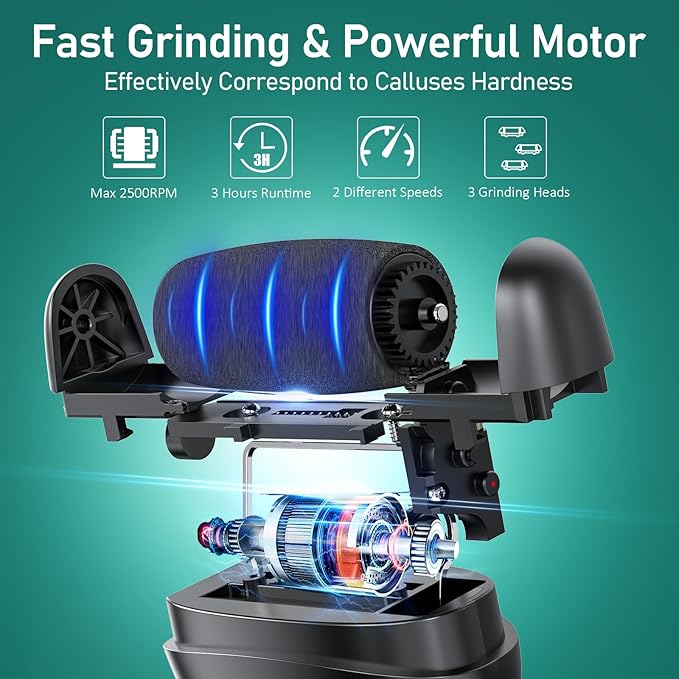 Electric Callus Remover for Feet - with Larger Grinding Head, Portable Pedicure Kit Foot File Callus Remover, Rechargeable Waterproof Foot File for Foot Care Deadskin Remover LCD Display-Black