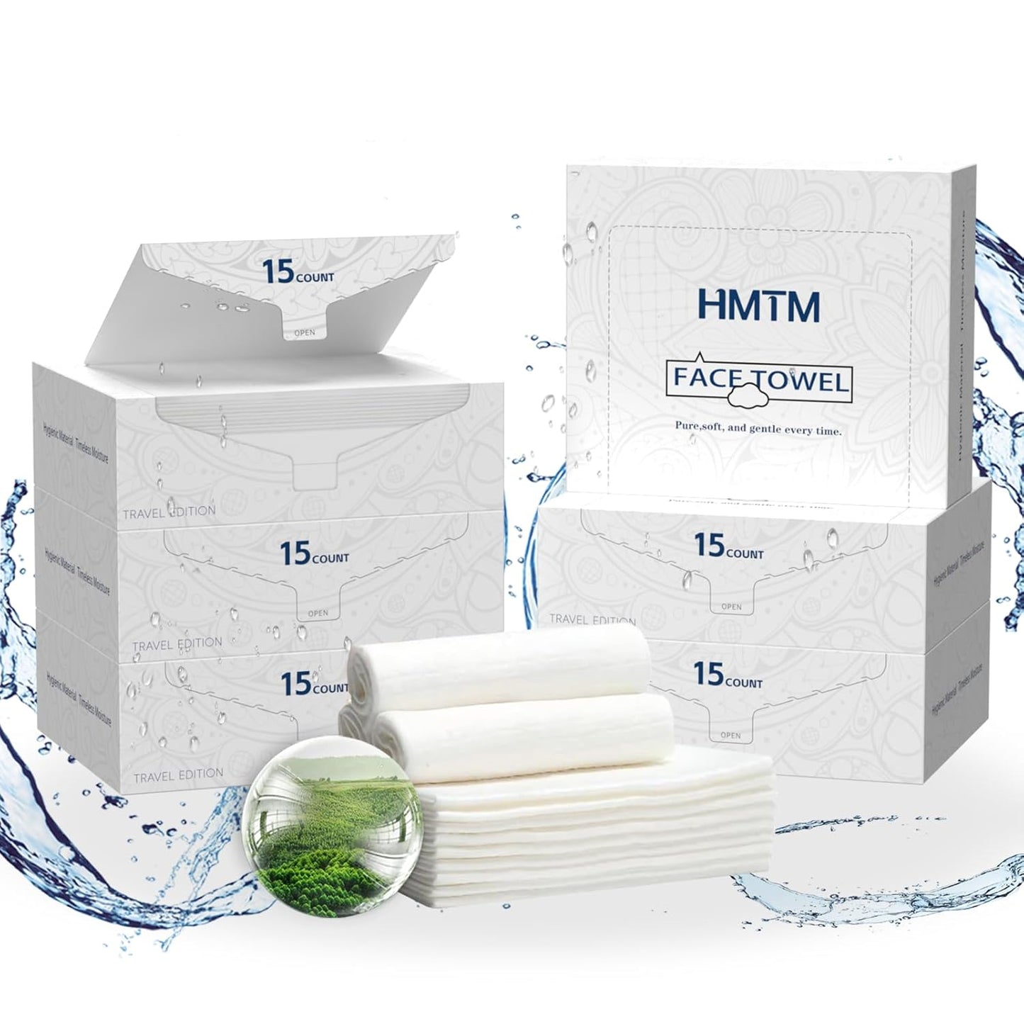 Face Towels, 10” x 12”, Thick Soft and Absorbent, Face Towelettes Disposable Biodegradable for Sensitive Skin, Makeup Remover, Travel, Cleansing, 90 Count（ 6 PACK ）