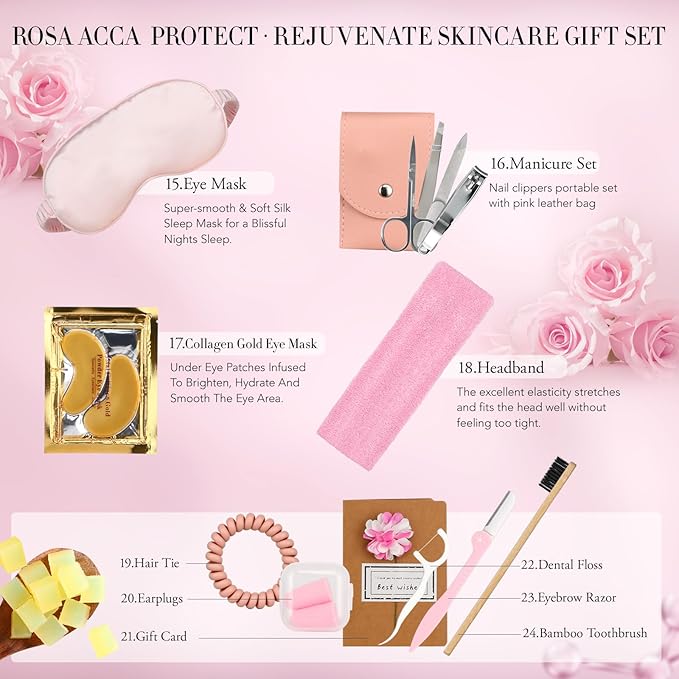 Mother's Day Gift, Spa Gifts 28pcs Rose Facial Skin Care Set for Women, Face Cream, Bath Oil, Retinol Serum, Shower Accessories - Body & Facial Kit - Birthday, Christmas, Valentine's, Bridal Shower