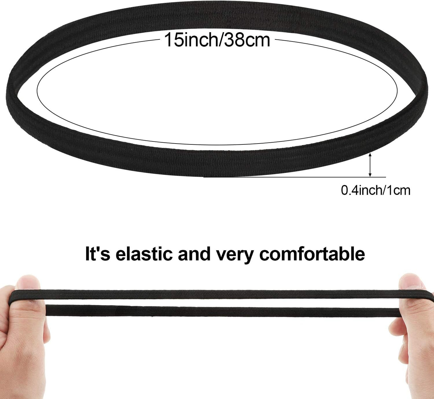 24 Pieces Thin Sports Elastic Headbands Black Skinny Athletic Exercise Hair Bands No Crease Soft Sweatband for Men Women Workout Running Football, Basketball, Soccer, Tennis, Yoga, Sports, Non Slip