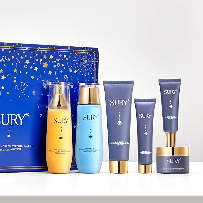 6-pcs Anti-Aging Skin Care Set Gentle Skin | Complete Skincare Process Beauty Skin Care Kit Gift Sets & Kits with Cleanser, Toner, Lotion, Essence, Face Cream, Eye Cream for Women Girl Gifts