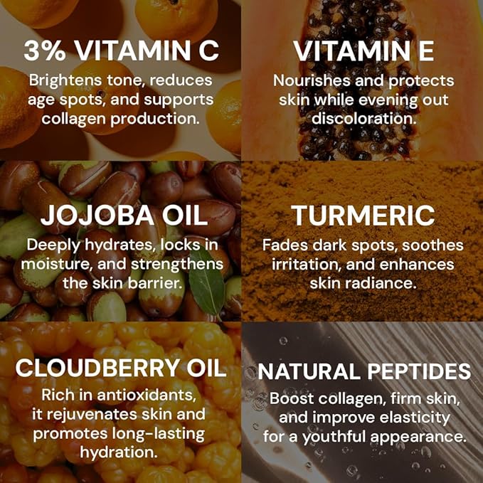 Gleamin Brightening Face Oil with Vitamin C, Vitamin E, Jojoba Oil, Cloudberry, Peptides & Turmeric – Hydrating, Skin Firming for Dull Skin & Dark Spots | Fragrance-Free Facial Oil, 1 fl