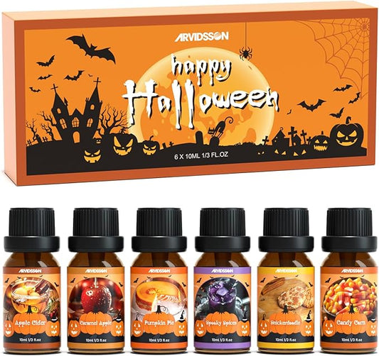Halloween Fragrance Oils Set, ARVIDSSON Halloween Essential Oils for Candle Making, Spooky Scented Oil for Diffuser, Pumpkin Pie, Candy Corn, Snickerdoodle, Caramel Apple, Spooky Spices, Apple Cider