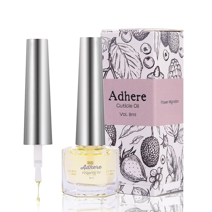 ADHERE Cuticle Oil for Nails Professional Nail Oil 8ML, Jojoba Nail Cuticle Oil Contains Vitamins with Soft Brush, for Nourishing, Hydrating, Dry Rough Nail Care Repair Essential Nail Care（Floral）