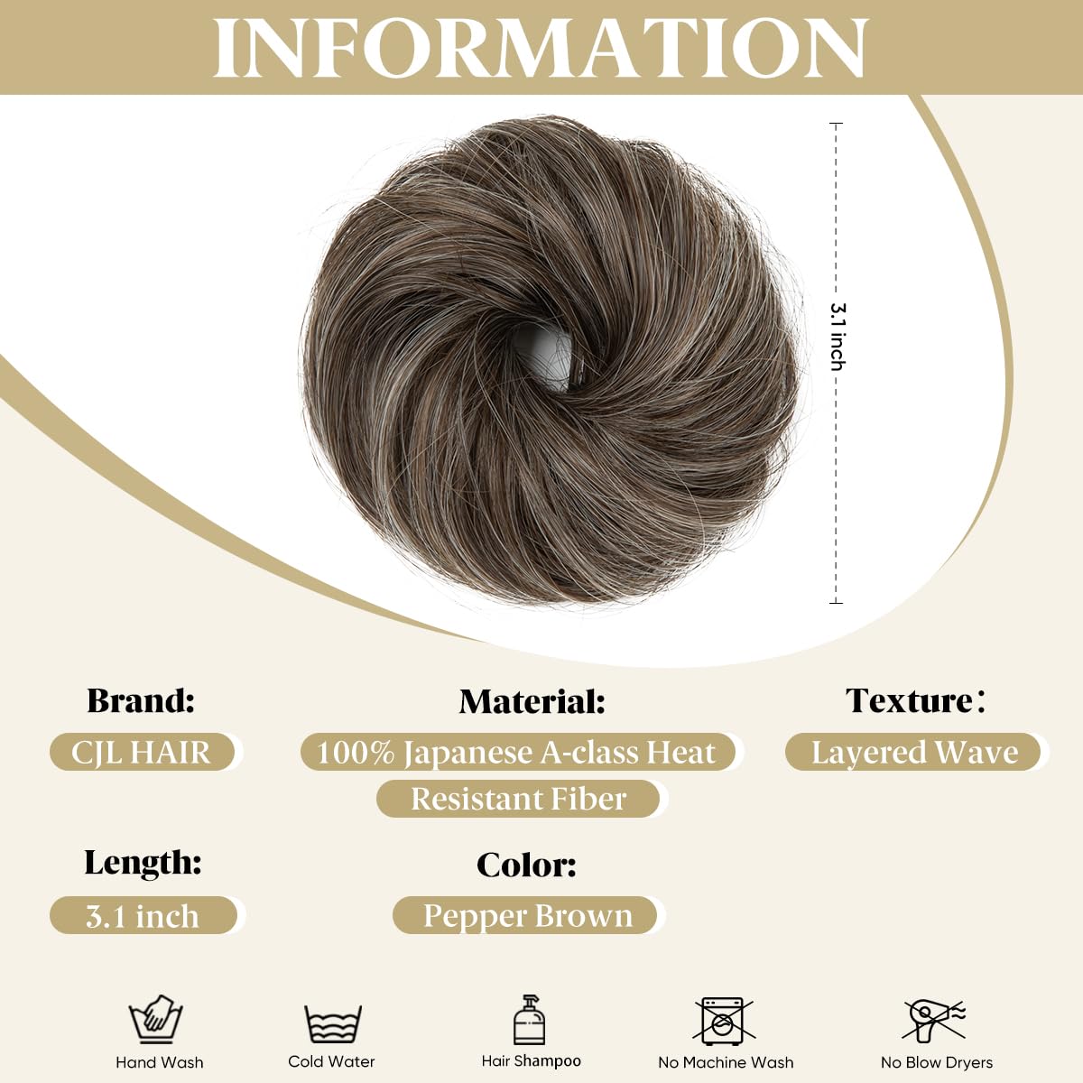 CJL HAIR 2PCs Small Cute Messy Bun Hair Piece for Thin Hair Women Mini Synthetic Curly Bun Scrunchies Updo Hairpieces Pepper Brown