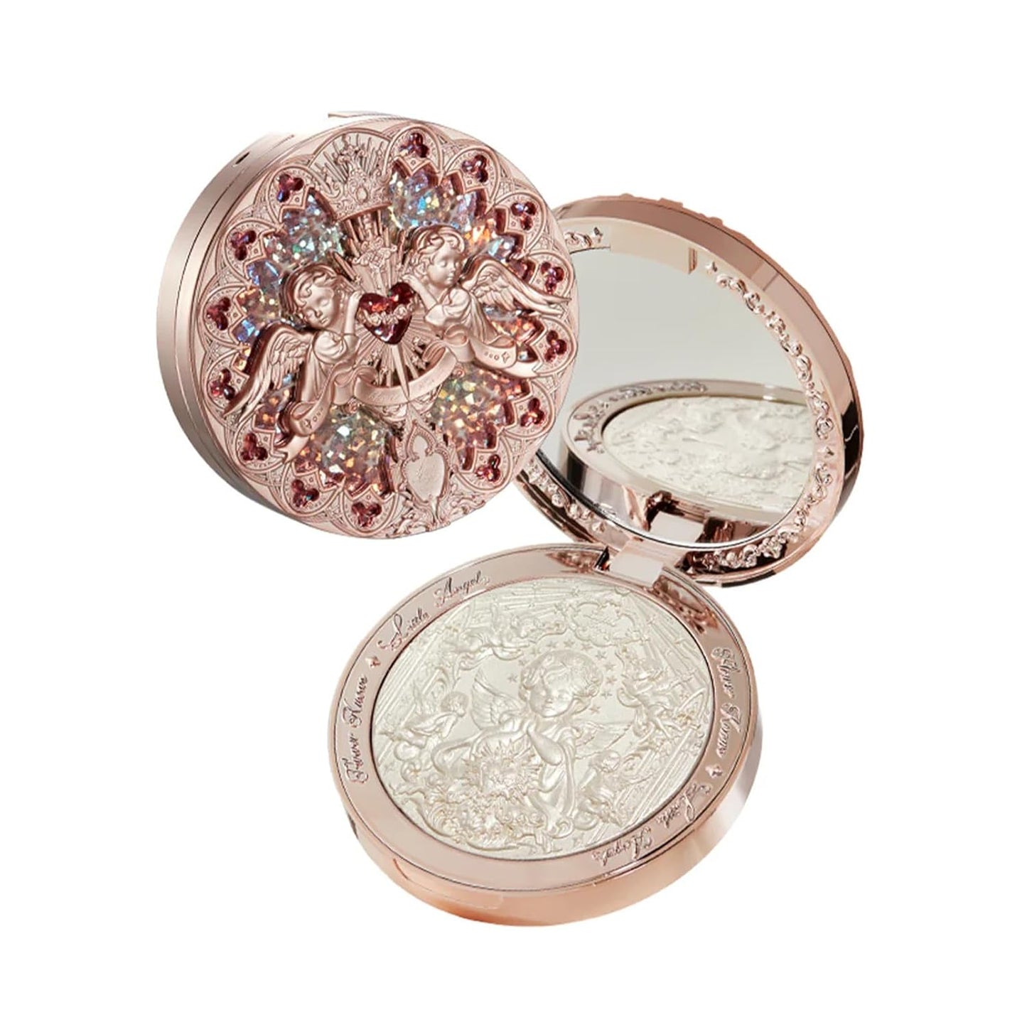 Flower Knows Little Angel Embossed Highlighter - Moonlight White Highlighter Powder,Long-Lasting Moonlight Glow,Creamy White&Subtle Warm Shimmer,Velvet & Weightless Finish(L03 Chanting Anthem)