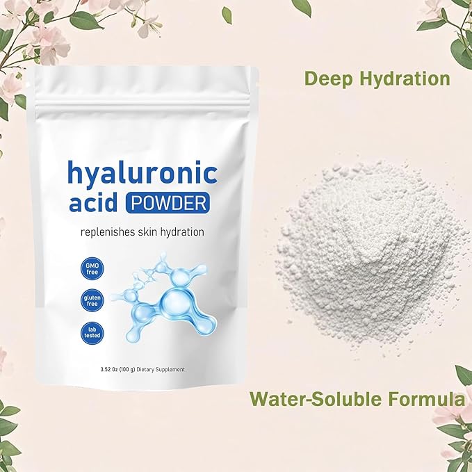 Hyaluronic Acid Powder, Hyaluronic Acid Powder for Skincare, Low Molecular Weight, Water Soluble Hydrating Ingredient for Skin Moisture, Vegan Cosmetics Grade, 100g (1pc)