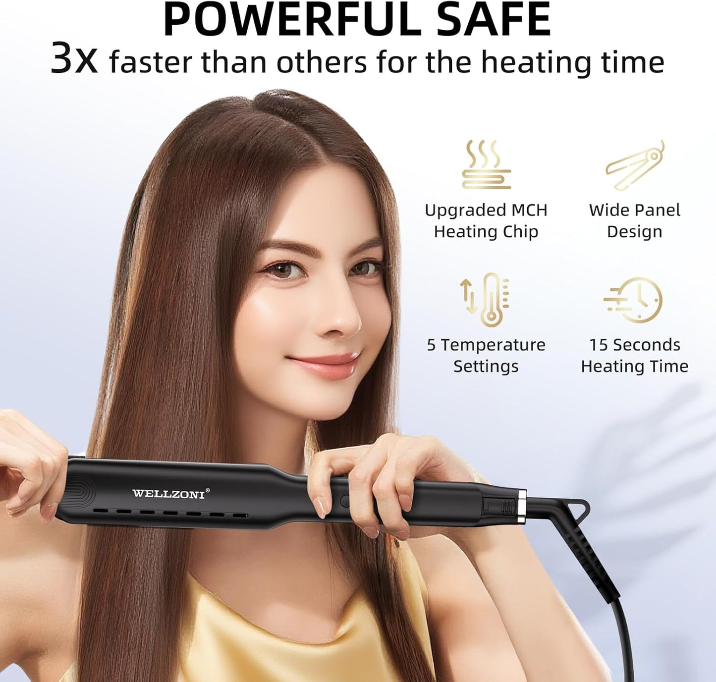 Flat Iron Hair Straightener 1.5 Inch - for Black Thick Hair, Anti Static Frizz Free, 250-480°F Adjustable Temp, Dual Voltage Travel Friendly