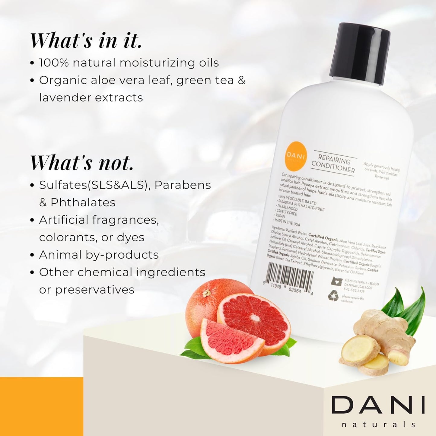 DANI Naturals Conditioner – Grapefruit Ginger, Detoxifying & Clarifying for Oily, Thick & Curly Hair, Lightweight Hydration & Scalp Refresh, Vegan & Color-Safe, 12 oz