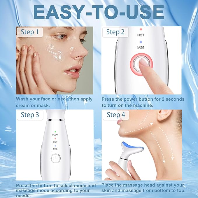 Face and Neck Massager,3 Color Facial Tool with Vibration, Rechargeable Facial Massager for Skin Care (White)