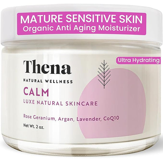 THENA CALM Face Moisturizer Cream Organic & Natural Skin Care, Ultra Hydrating With Hyaluronic Acid & Lavender Plant-based Skincare Anti aging Face Cream Dry Skin Facial Moisturizer For Women Men