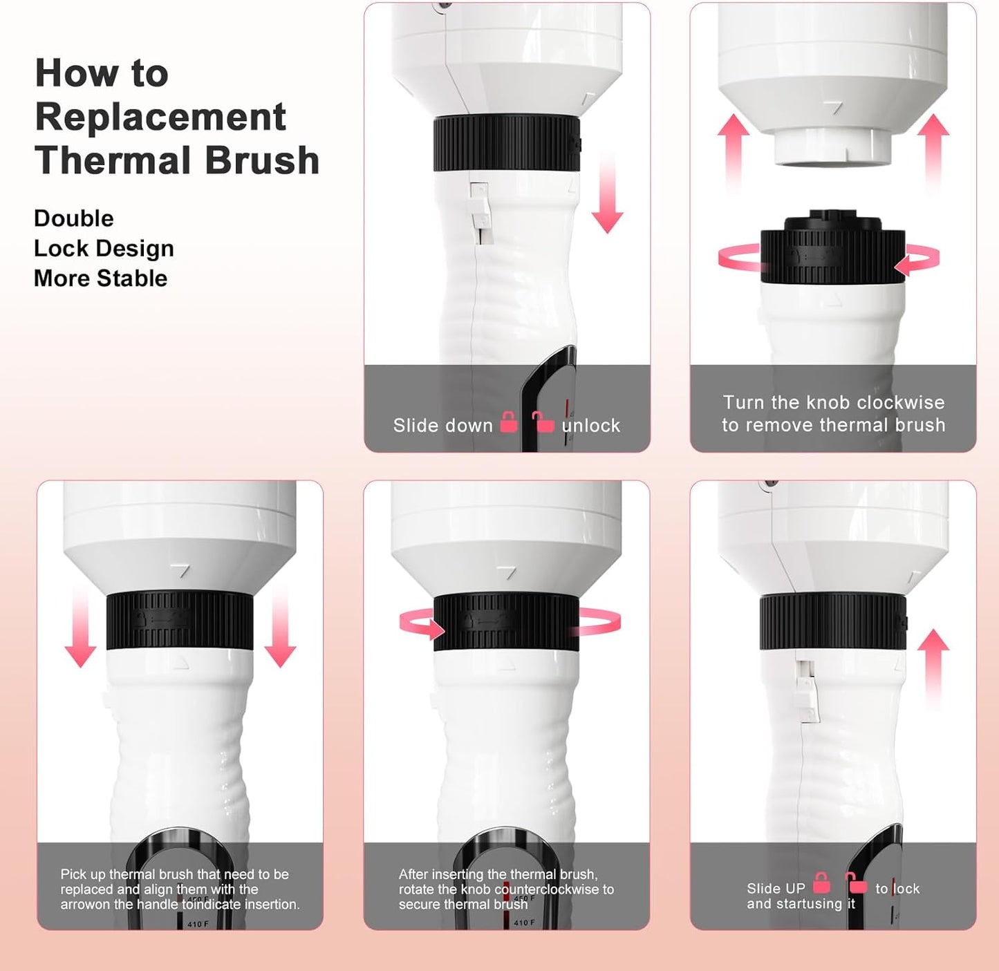 K&K 3 in 1 Thermal Brush Set, Ceramic Hot Brush, Fast Heating Curling Wand for Short, Medium & Long Hair, 5 Temperature Adjustment, Dual Voltage