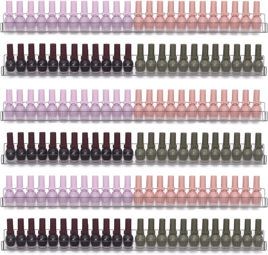 6Pcs/Set 24 Inch Nail Polish Rack Wall Mounted, Lipstick Essential Oil Bottle Clear Holder Organizer, Big Display Stand Wall Shelf for Bottle Cup Make-ups