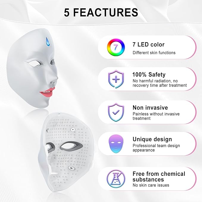 LORICK Red Light Therapy M-ask 7 Colors Touch-Sensitive Facial Red Light Mask Red Light Therapy for Face for Home Use