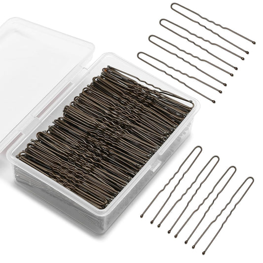 U Shaped Hair Pins -2.4 Inch 250 Count, Professional Hair Styling Pins for Women, Girls, and Hairdressing Salons - Includes Clear Storage Box for Updos and Bun Hair (Brown)