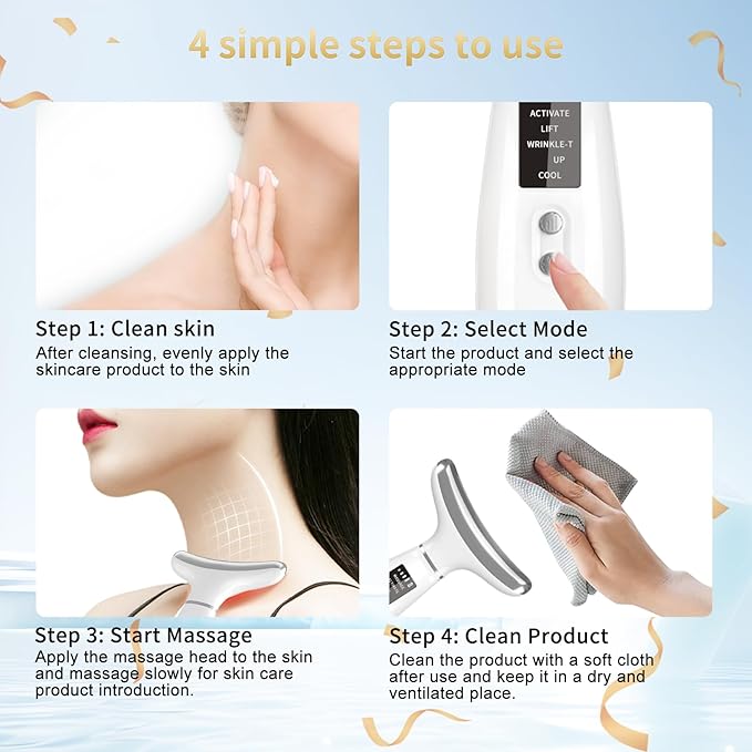 Red Light Therapy for Face and Neck, 4 Color LED Facial Light Therapy Device for Skin Care at Home, Micro-Current Vibration Facial Cold and Hot Service, Multifunctional Facial Skin Care Tools