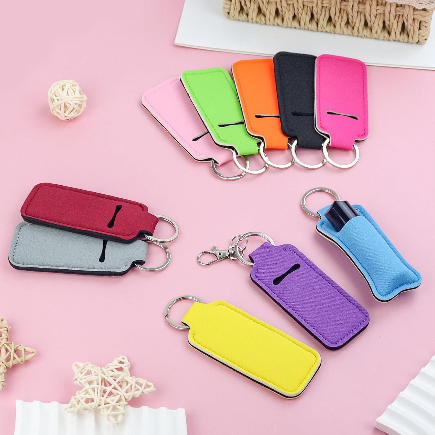 Krijues 10/20/40 Pcs Chapstick Holder Key Chain Lipstick Holder with Keychains (10 Colors)