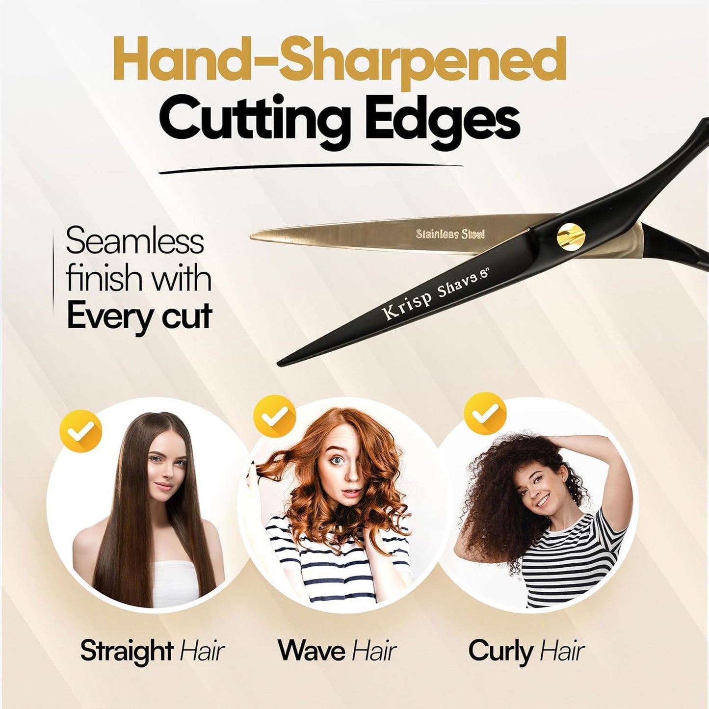 Professional Hair Cutting Scissors - Krisp Shave Stainless Steel Barber Salon Quality Scissor (6 Inch) - Shears for Men's Beard Mustache Women Kids Pets Haircut All Purpose Shear