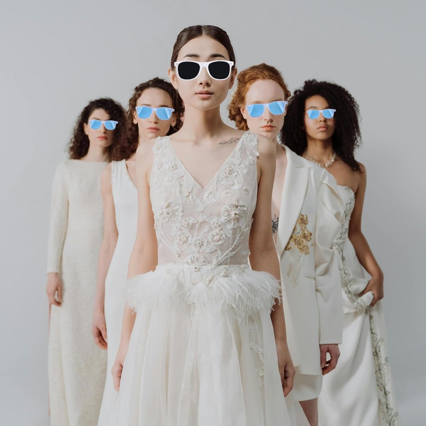 Bridesmaid Proposal Gifts 4.1inch 12pcs Square Hair Claw bachelorette party accessories Clips for Wedding Party Favors (White&Dusty blue)