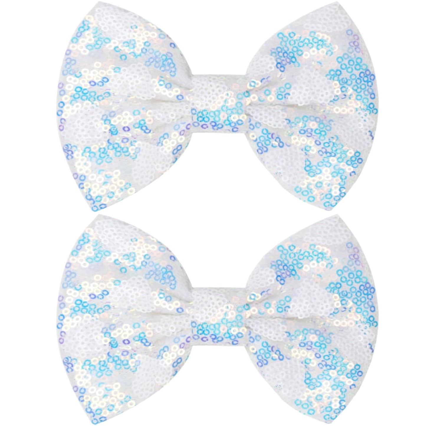 Large Big Sparkling 5 Inch Glitter Heart Hair Bows Clips Sequin Bow Alligator Clips Hair Accessories for Girls, Teens, Toddlers（White）