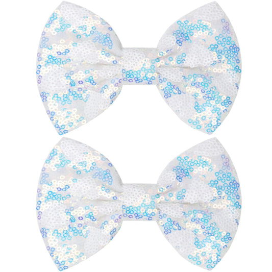 Large Big Sparkling 5 Inch Glitter Heart Hair Bows Clips Sequin Bow Alligator Clips Hair Accessories for Girls, Teens, Toddlers（White）