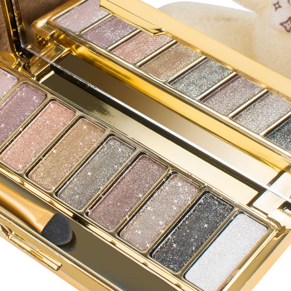 9 Colors Eyeshadow Palette with Brush and Mirror Shimmer Eye Shadow Palette Women Diamond Bright Shining Colorful Makeup Eye Shadow Flash Glitter Make Up Set