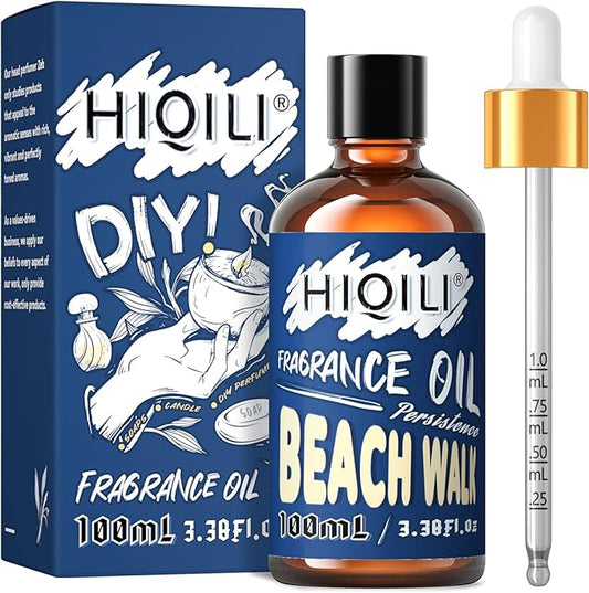 HIQILI Beach Walk Fragrance Oil 100ml for Diffuser Car Freshies, Clean Fresh Scent for Candle Making Soap Laundry 3.38 Fl Oz
