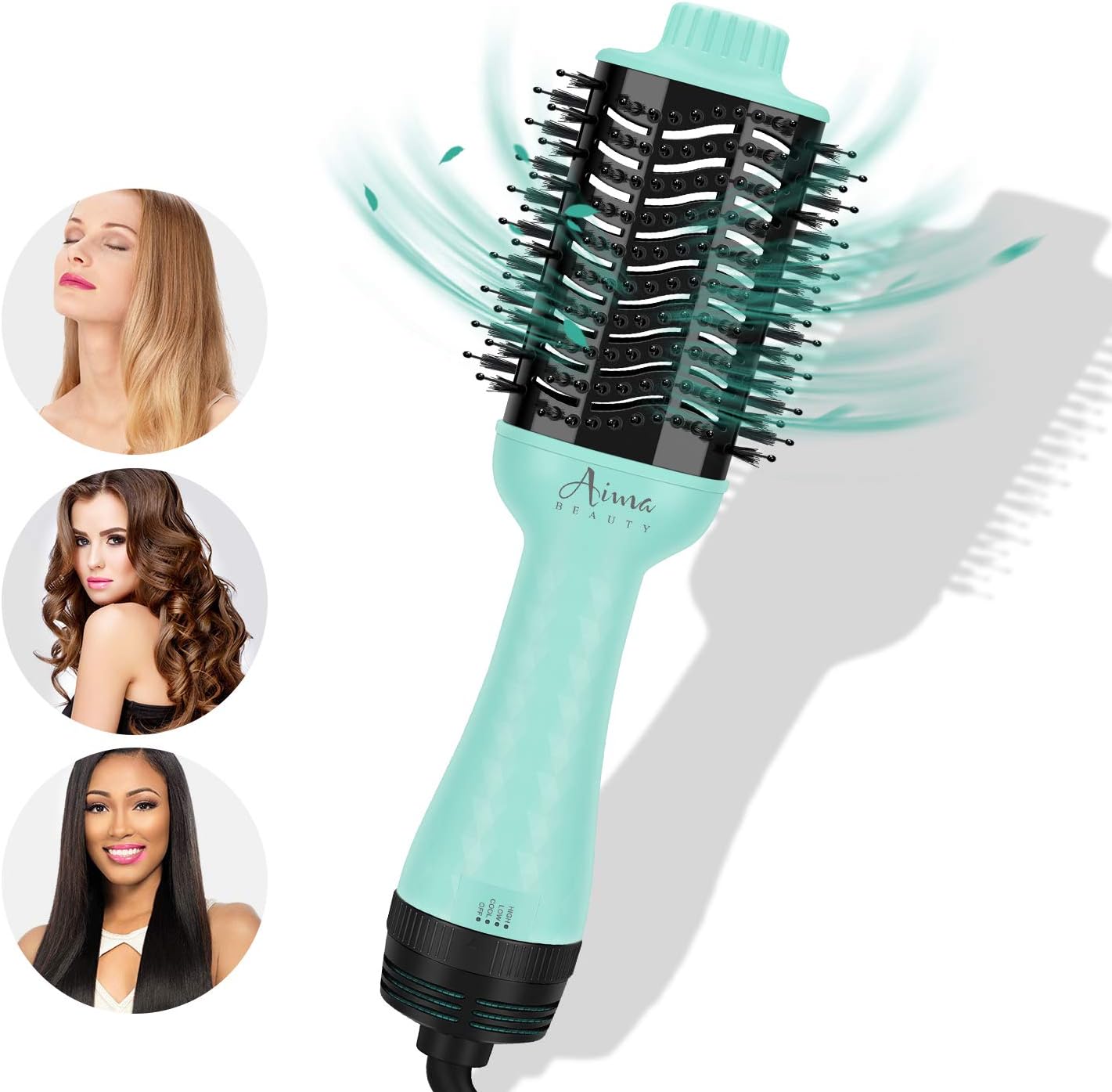 Aima Beauty One-Step Volumizer Hair Dryer Brush, 4-in-1 Upgrade Hot Air Brush for Less Frizz, More Shine, Oval Brush for Blowout, Light Green