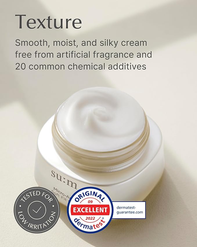 SU:M Micro-Active Soft Fit Cream (1.67 fl oz) - Deep Hydration for Elasticty, Sensitive Skin. Korean Skin Care. Peptides, Fermented Nutrients.