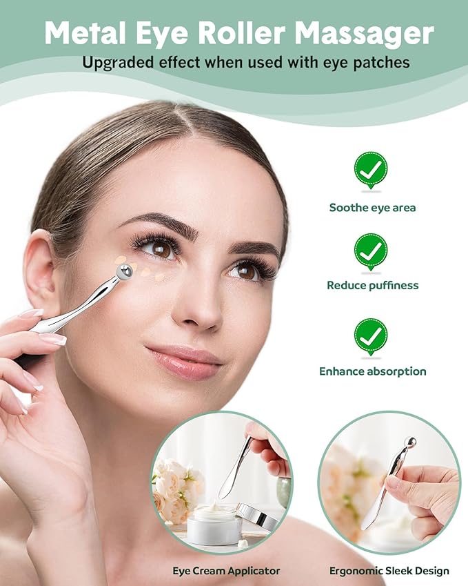 Reusable Eye Patches, Silicone Under Eye Patches with Lifting Effect to Reduce Wrinkles and Fine Lines, Pair with Metal Eye Cream Applicator,Tin Case