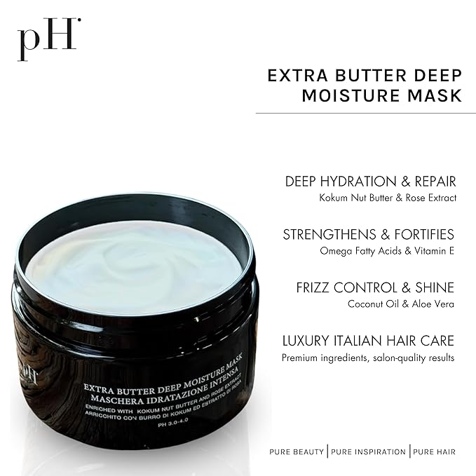 pH PURE HAIR Extra Butter Deep Moisture Hair Mask - Hydrating Mask to Nourish Dry & Damaged Hair, Enriched with Vitamin E & Rose Extract (6.7 Oz)
