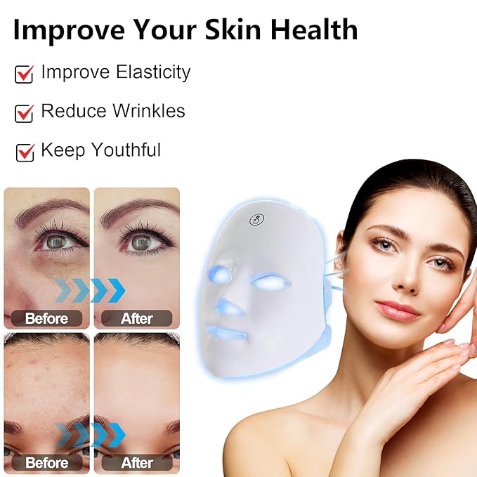Red Light Mask for Face,7-1 Colors LED Facial Skin Care Mask, Portable Red Light Skin Care Device