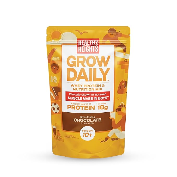 Healthy Heights Grow Daily Kids Protein Drink Mix (Chocolate) - High Protein Shake for Boys 10+