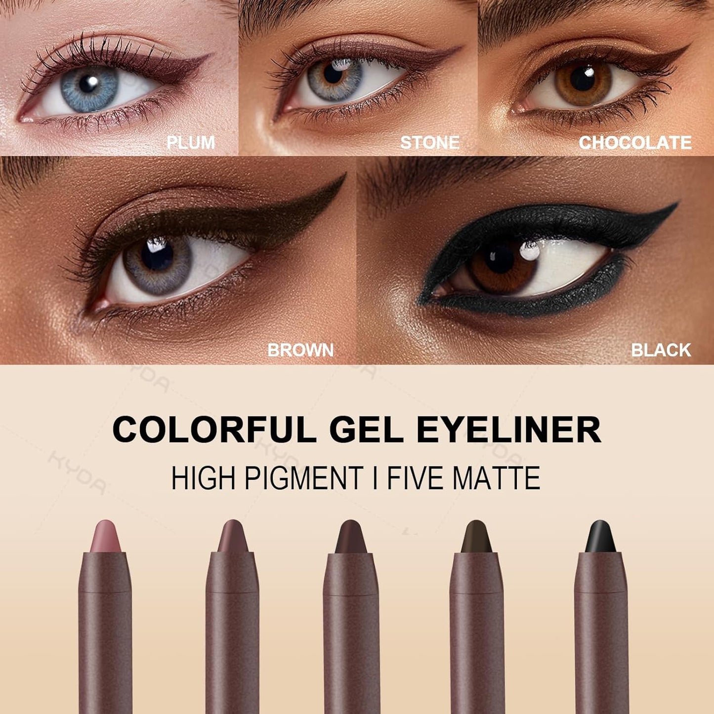 KYDA 2 Pcs Gel Eyeliner Pencil, Smooth Creamy Matte Gel Eyeliner with Sharpener, Multi-Use Sharpenable Eye Liner, Lasting Waterproof Smudge Proof, High Pigmented Waterline Eyes Makeup Pen, STONE