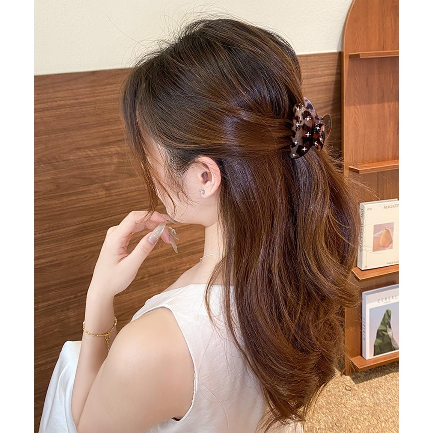 Medium Rhinestone Hair Claw Clips for Women Girls, 3 Pack Sparkling Jaw Clip, Strong Hold Non-Slip Hair Claw Acrylic Hair Clips for Thick Thin Hair - Black, White and Tortoise