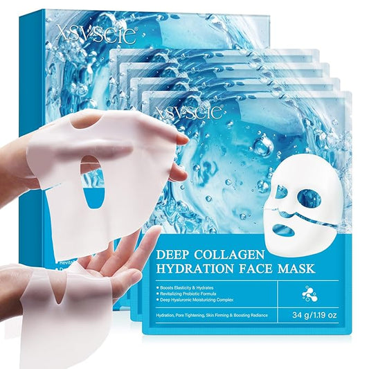 Collagen Real Deep Mask, Collagen Face Mask, Collagen Mask for Women with Hyaluronic Acid, Hydrating Face Masks Skincare, Firming Anti Wrinkle Aging Lifting Mask, Enhance Skin Vitality Deep Repair