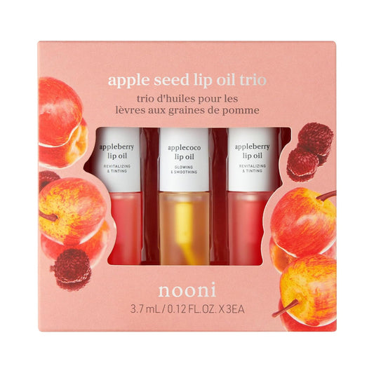 NOONI Korean Lip Oil Gift Set - Appleseed Lip Oil Trio, Tinted Lip Care, Hydrating, Lip Plumping, Long Lasting Moisture, Korean Vegan Makeup for Women, Travel Size, Mini Set, 0.12 Fl Oz x 3ea
