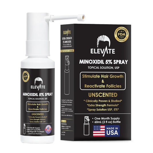 Elevate Hair Regrowth Treatment 5% Minoxidil Spray for Men - Clinically Proven Formula Fast Absorbing for Hair Loss and Growth Unscented Topical Hair Spray for Thinning & Balding Hair - Made in USA