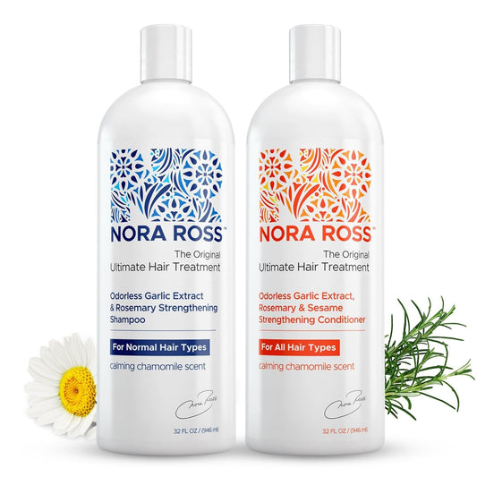 Nora Ross Garlic Extract & Rosemary Strengthening Shampoo and Conditioner Set – Natural Shampoo and Hair Conditioner for Normal to Dry, Brittle Hair – All Natural Scalp Cleanser Formula – 32 oz each
