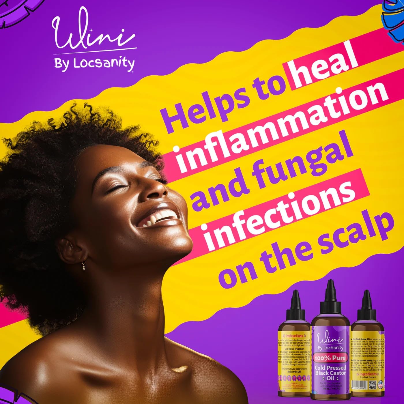 Locsanity Wini Pure 100% Jamaican Black Castor Oil Organic Cold-Pressed | Non-GMO | Unscented - 4 fl oz: Moisturizing Face & Hair Oil for Growth, Skin Care, Strengthening, & Nourishing