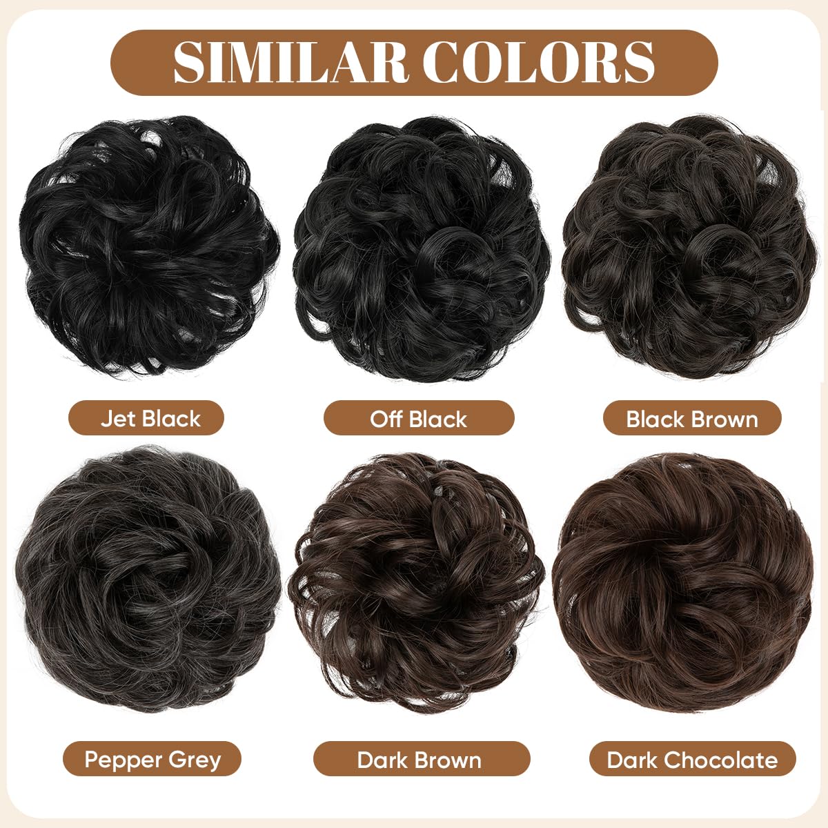 CJL HAIR Large Messy Bun Hair Piece Wavy Curly Scrunchies Synthetic Chignon Ponytail Hair Extensions Thick Updo Hairpieces for Women Pepper Grey
