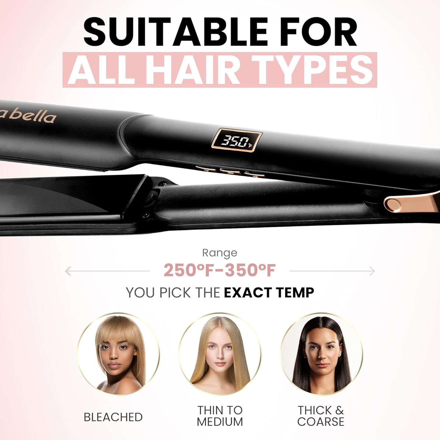 ELLA BELLA® Ceramic Flat Iron Hair Straightener • Professional Straightening Iron • Digital Display to Accurately Control Temperature • As Featured in Good Housekeeping