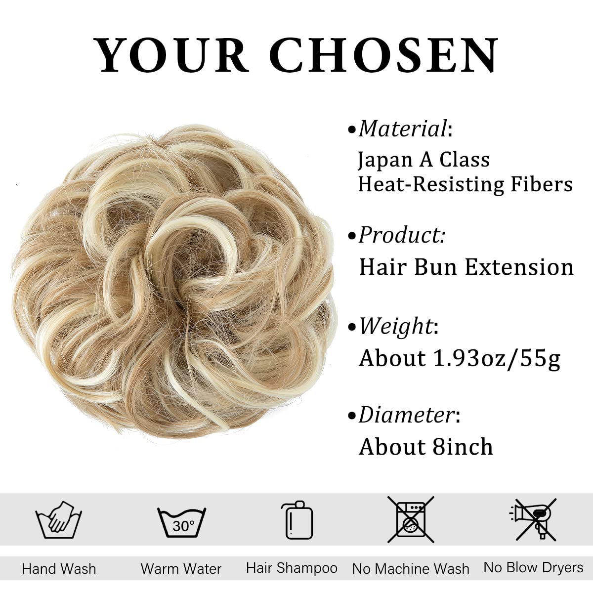 CJL HAIR Large Messy Bun Hair Piece Wavy Curly Scrunchies Synthetic Chignon Ponytail Hair Extensions Thick Updo Hairpieces for Women Dirty Blonde