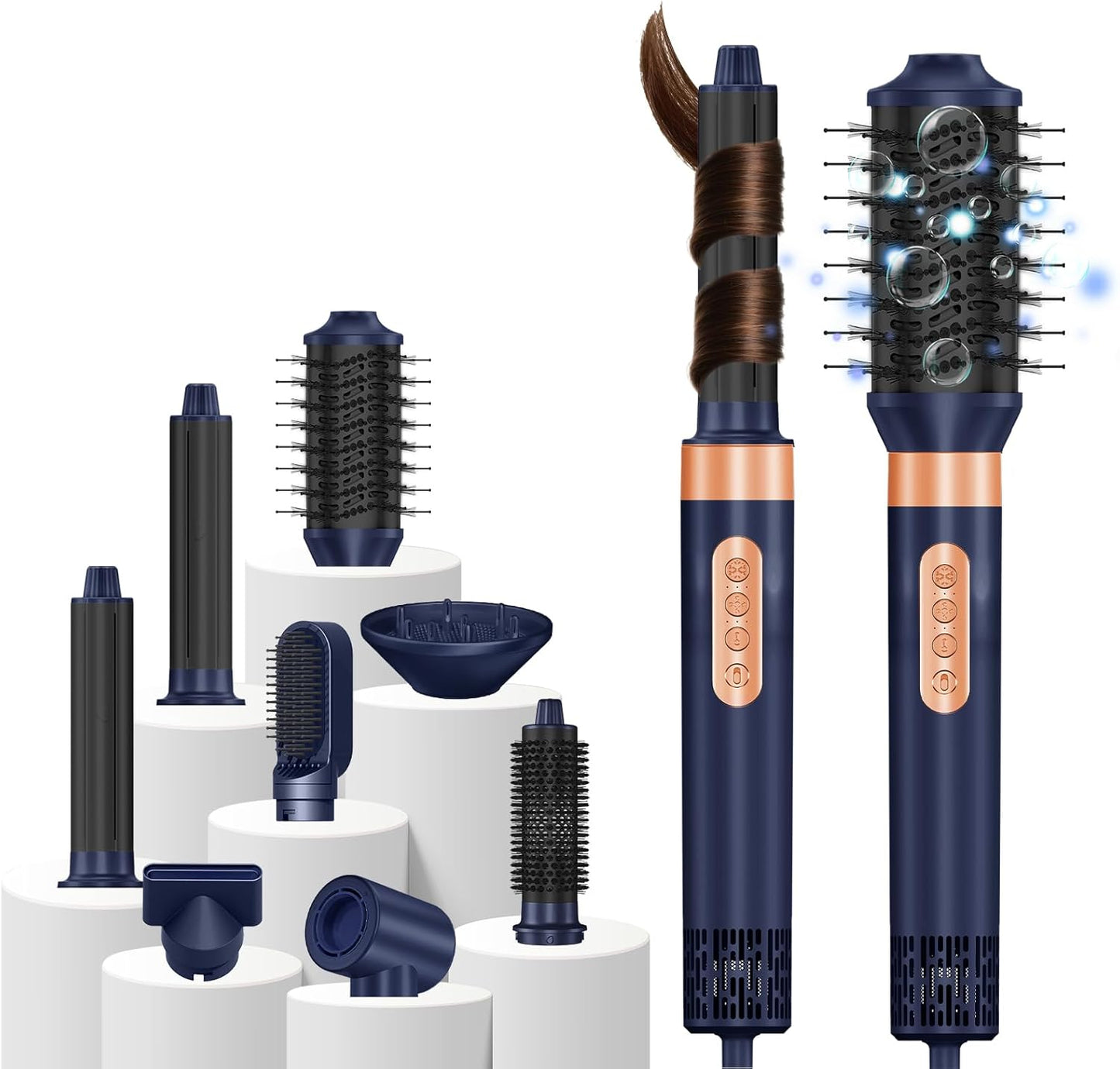 DORISILK 8 in 1 Hair Nora Styler & Hair Dryer Brush Blow Dryer, 110000 RPM High-Speed Hot Brush Styler and Auto Wrap Curlers, Negative Ions for Smoothing Straightening Curling Volumizing Drying, Blue