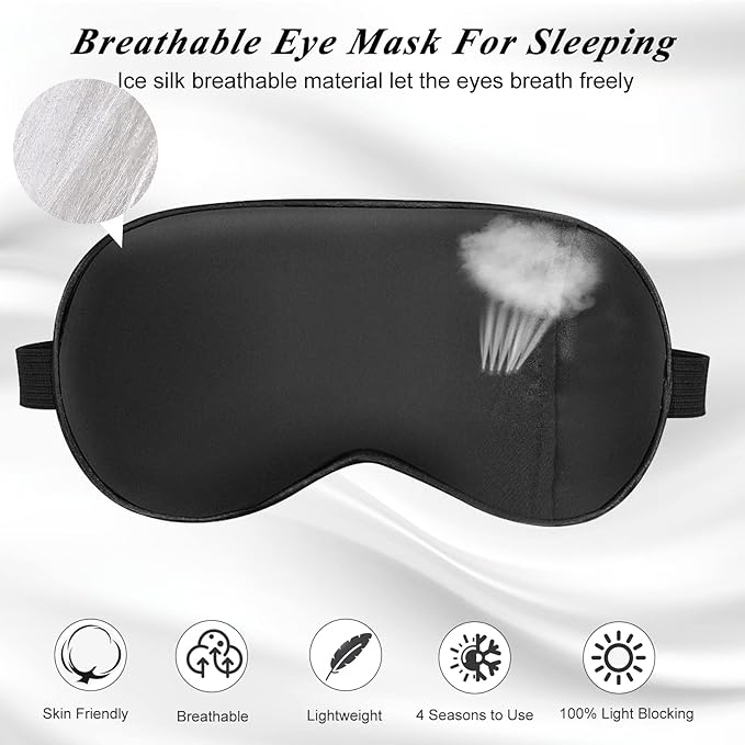 Eye Mask, Cooling Sleep Mask Gel Eye Mask for Sleeping, Black Silk Sleeping Mask for Travel, Gifts for Men Women, Stocking Stuffers