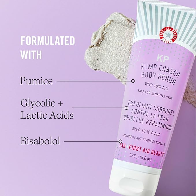 First Aid Beauty - Bye Bye Bumps Kit: KP Bump Eraser Body Scrub, 4 oz, Smoothing Lotion, 1oz, and Ingrown Hair Pads, 28 Pads, Deep Moisture Exfoliating Skin Treatment Set with BHA & AHA, 3ct