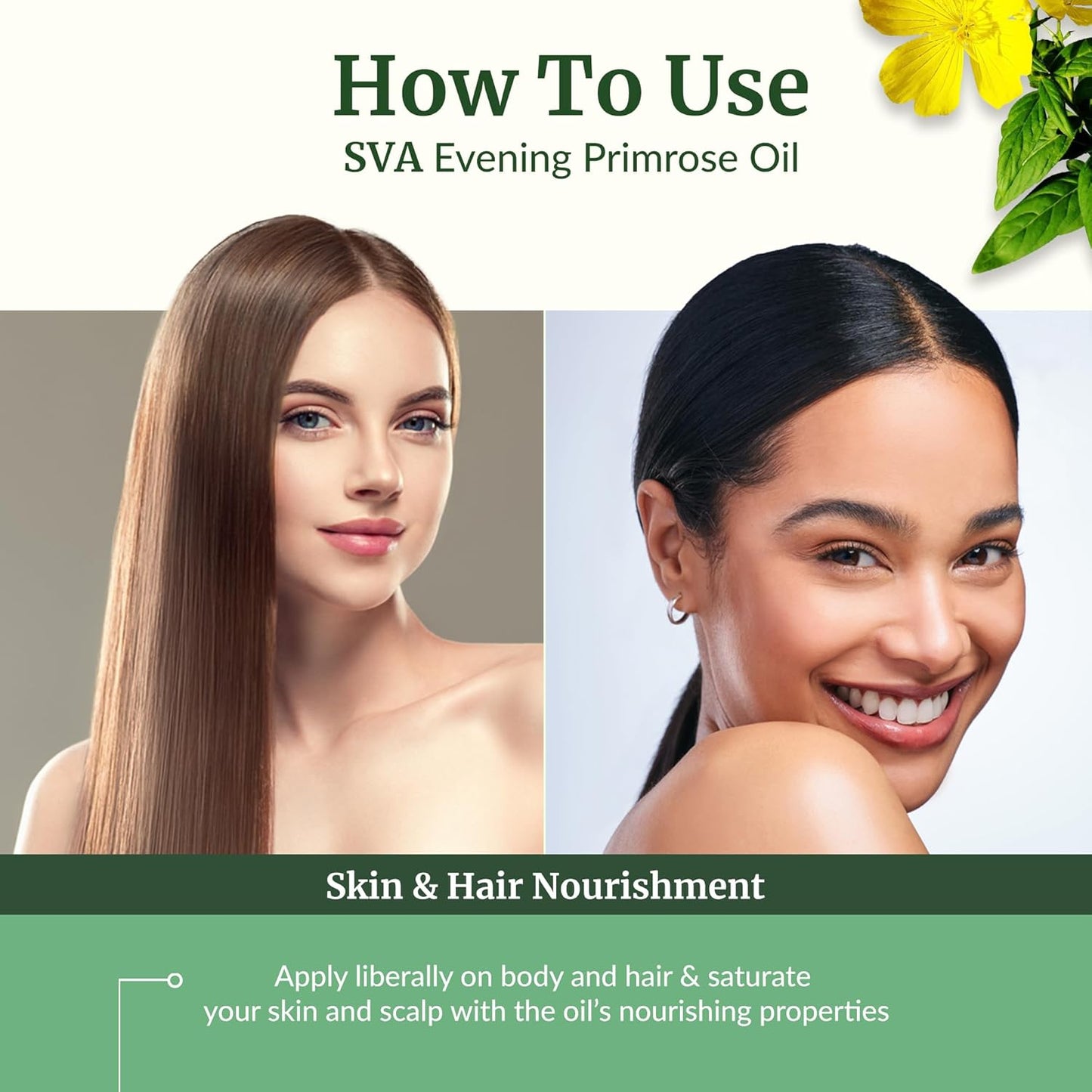 SVA Evening Primrose Oil Organic - 4 Fl Oz – 100% Natural Cold Pressed Organic Evening Primrose Oil - for Face, Skin Care, Hair Care, Scalp Massage & Body Massage – Carrier Oil with Dropper