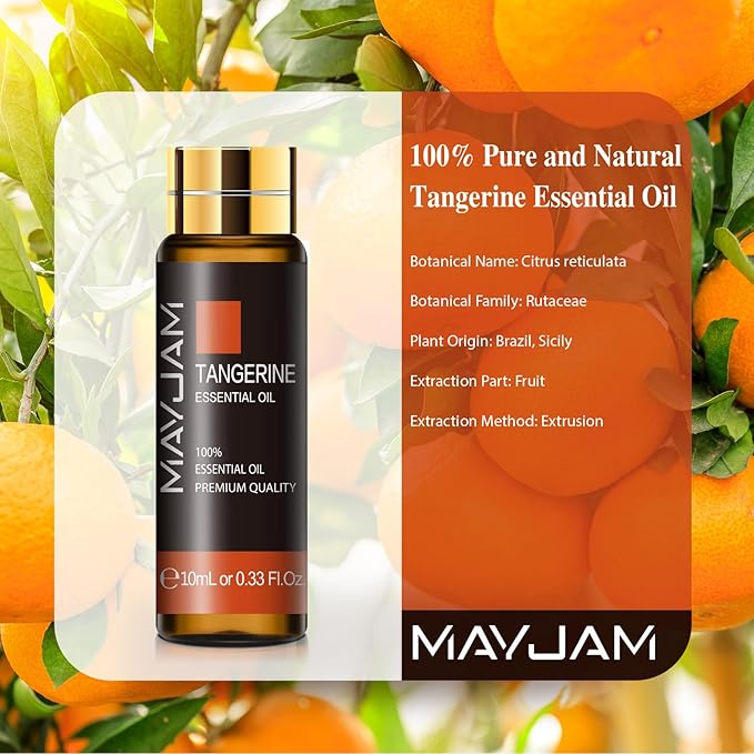 Tangerine Essential Oil, MAYJAM 10ML/0.33FL.OZ Premium Tangerine Oils for Soap Candle Making, Diffuser, Bedroom, Living Room, Office