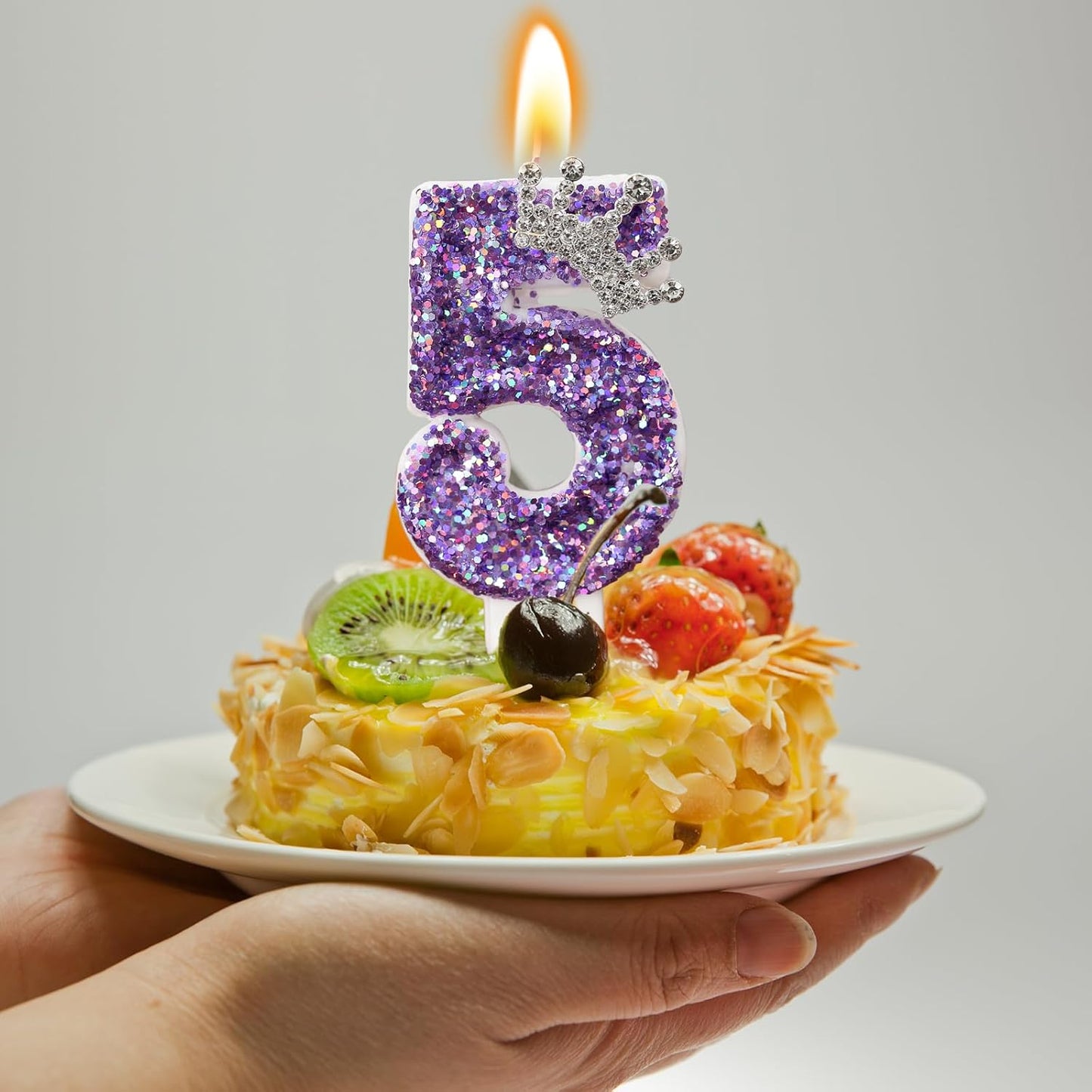 Birthday Number Candles,Purple Crown Birthday Candles for Cake,Glitter Number 5 Candle Cake Topper with Sequins for Anniversary Celebrations Supplies (Number 5)