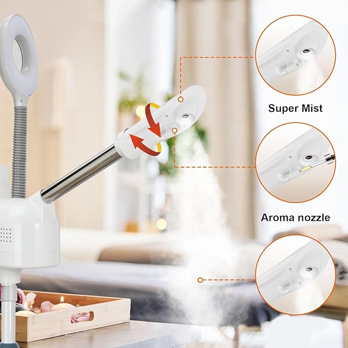 Professional Facial Steamer with 5X Magnifying Lamp, 2 in 1 Facial Steamer Upgrade PTC Heating, Esthetician Steamer Mist Face Steamer for Salon Spa Beauty Skin Care